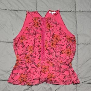 LOFT Pink and Orange Floral Blouse